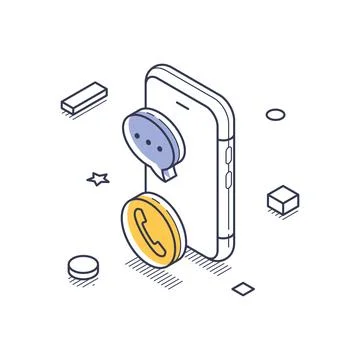 Isometric line art icon representing technical support, showcasing a smartpho Stock Illustration