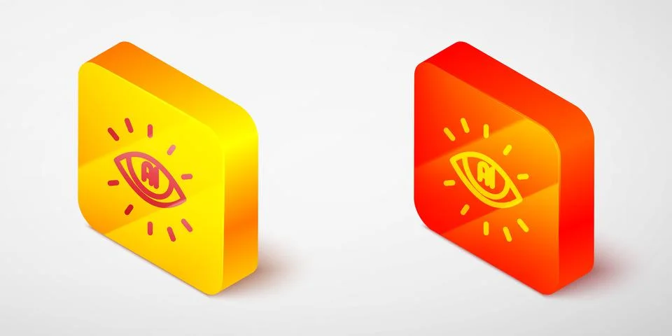 Isometric line Artificial intelligence AI icon isolated on grey background Stock Illustration