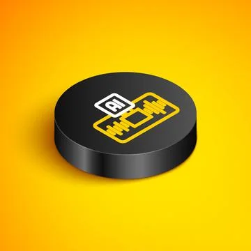 Isometric line Artificial intelligence AI icon isolated on yellow background Stock Illustration