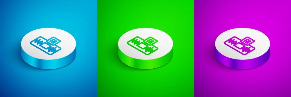 Isometric line Artificial intelligence AI icon isolated on blue, green and Stock Illustration