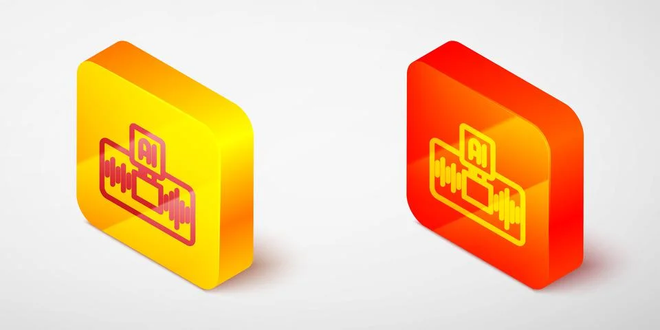 Isometric line Artificial intelligence AI icon isolated on grey background Stock Illustration