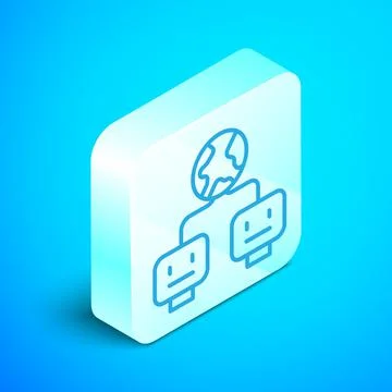 Isometric line Artificial intelligence icon isolated on blue background. Machine Illustrazione stock