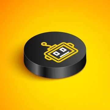 Isometric line Artificial intelligence robot icon isolated on yellow backgr.. Stock Illustration