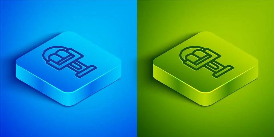 Isometric line Attraction carousel icon isolated on blue and green background Stock Illustration