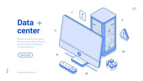 Isometric line banner showcasing advanced data center technology and modern.. Stock Illustration