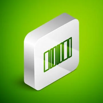 Isometric line Barcode icon isolated on green background. Silver square button Stock-Illustration
