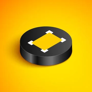 Isometric line Barcode icon isolated on yellow background. Black circle butto 库存插图