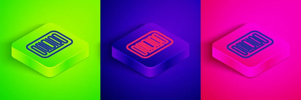Isometric line Barcode icon isolated on green, blue and pink background. Squa Stockillustratie