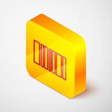 Isometric line Barcode icon isolated on grey background. Yellow square butt.. Stock Illustration