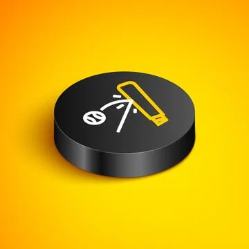 Isometric line Baseball bat with ball icon isolated on yellow background. B.. Stock Illustration