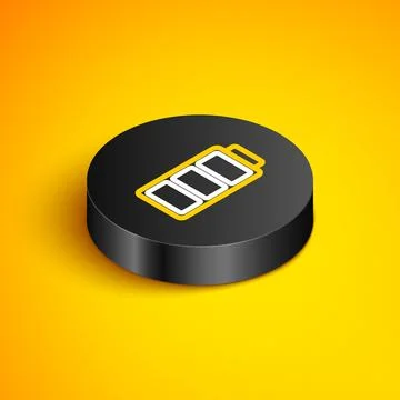 Isometric line Battery charge level indicator icon isolated on yellow background Stock Illustration