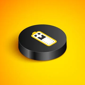 Isometric line Battery charge level indicator icon isolated on yellow background Stock Illustration