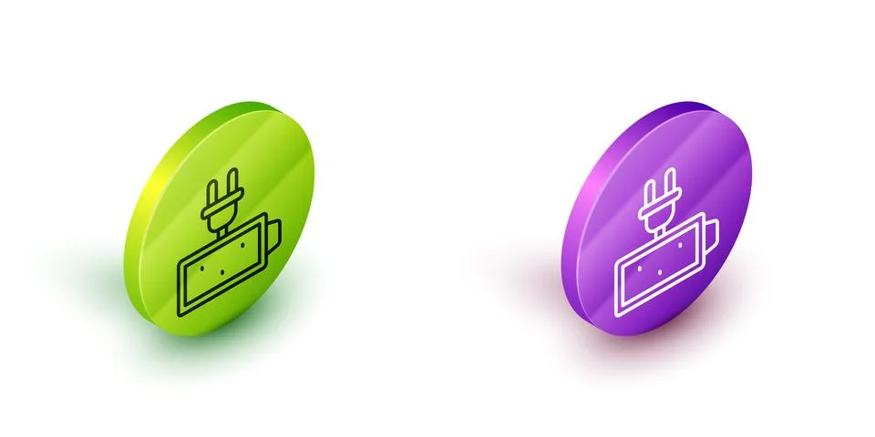 Isometric line Battery charge level indicator icon isolated on white background Illustrazione stock