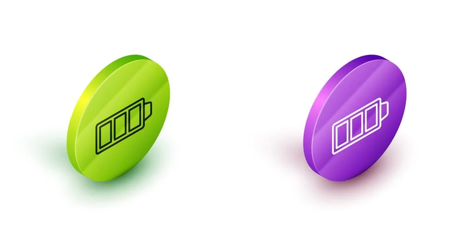 Isometric line Battery charge level indicator icon isolated on white background Illustrazione stock