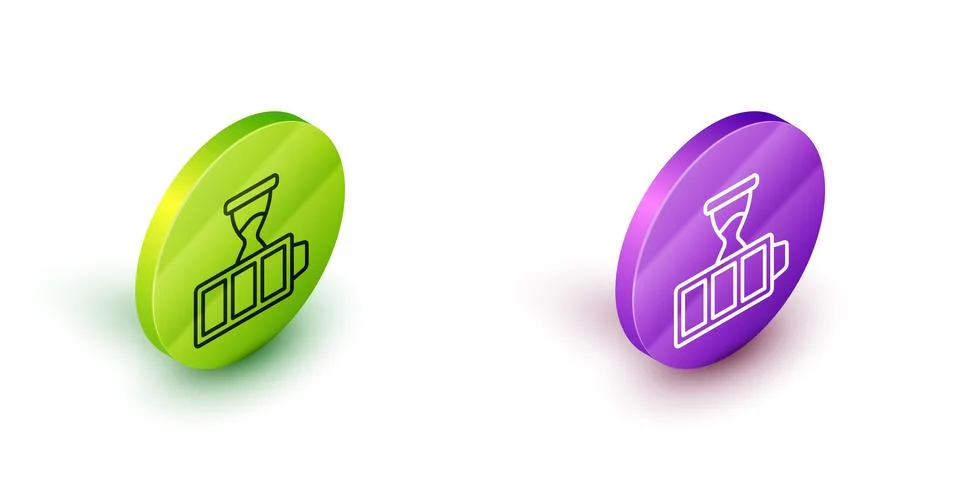 Isometric line Battery charge level indicator icon isolated on white background Illustrazione stock