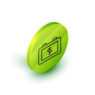 Isometric line Battery icon isolated on white background. Lightning bolt symbol Stock Illustration