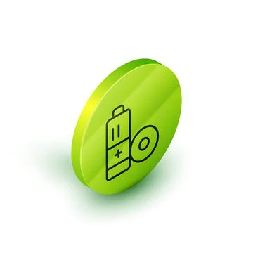 Isometric line Battery icon isolated on white background. Lightning bolt symbol Illustrazione stock