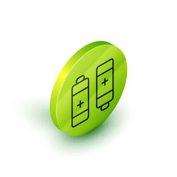 Isometric line Battery icon isolated on white background. Lightning bolt symbol Illustrazione stock