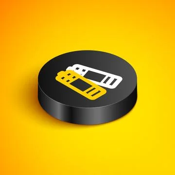 Isometric line Battery icon isolated on yellow background. Lightning bolt symbol Stock Illustration