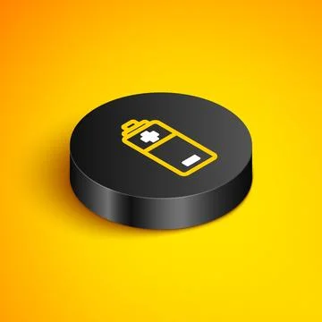 Isometric line Battery icon isolated on yellow background. Lightning bolt symbol Illustrazione stock