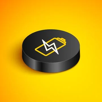 Isometric line Battery icon isolated on yellow background. Lightning bolt s.. Stock-Illustration