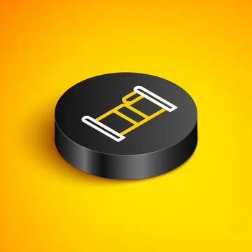 Isometric line Bed icon isolated on yellow background. Black circle button... Stock Illustration