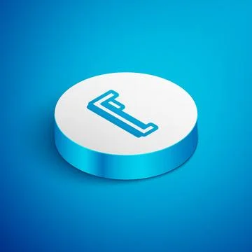 Isometric line Bed icon isolated on blue background. White circle button. Vec Stock Illustration