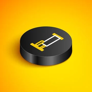 Isometric line Bed icon isolated on yellow background. Black circle button... Stock Illustration