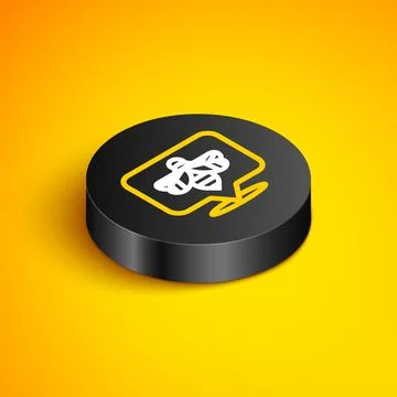 Isometric line Bee icon isolated on yellow background. Sweet natural food Stock Illustration