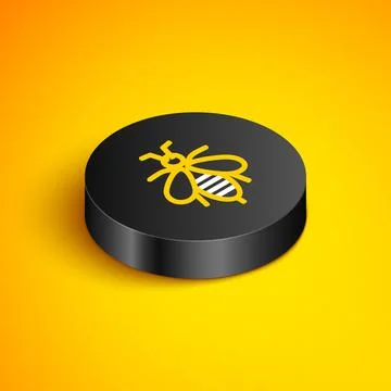 Isometric line Bee icon isolated on yellow background. Sweet natural food 스톡 일러스트