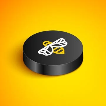 Isometric line Bee icon isolated on yellow background. Sweet natural food. .. Stock Illustration