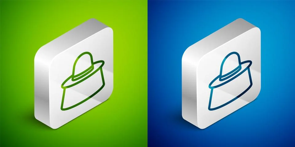 Isometric line Beekeeper with protect hat icon isolated on green and blue b.. Stock Illustration