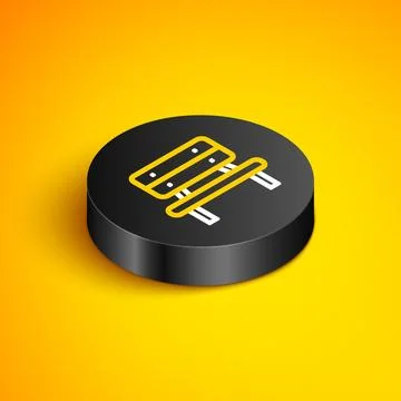 Isometric line Bench icon isolated on yellow background. Black circle butto.. Stock Illustration