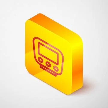 Isometric line Bicycle speedometer icon isolated on grey background. Yellow 스톡 일러스트