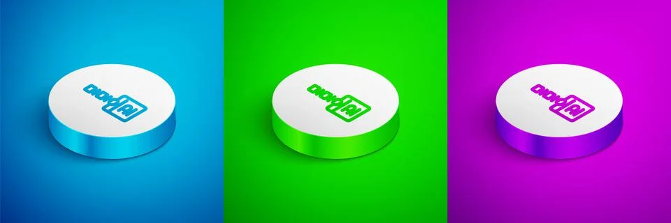 Isometric line Binary code icon isolated on blue, green and purple background Stock Illustration