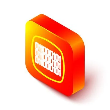 Isometric line Binary code icon isolated on white background. Orange square Stock Illustration