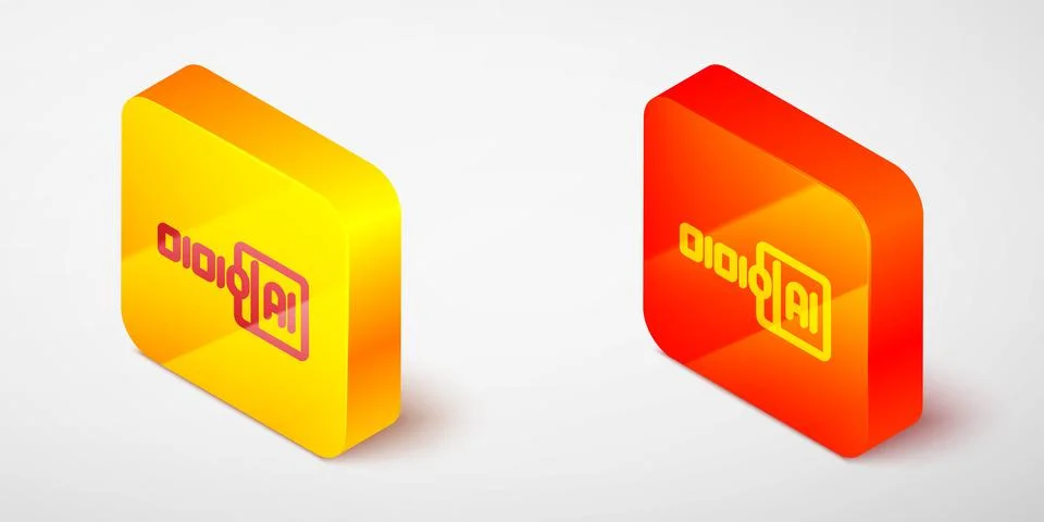 Isometric line Binary code icon isolated on grey background. Yellow and orange 스톡 일러스트
