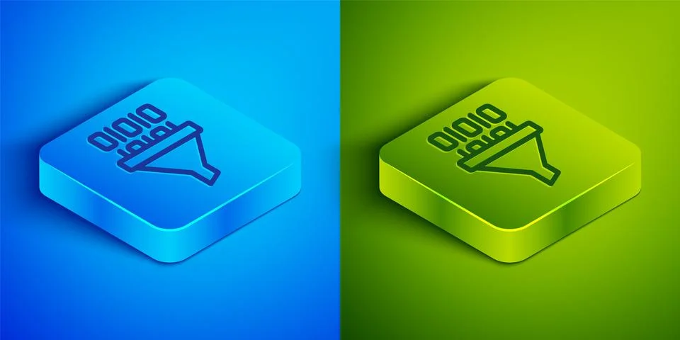 Isometric line Binary code icon isolated on blue and green background. Square Illustrazione stock