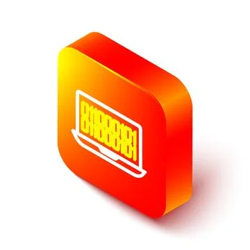 Isometric line Binary code icon isolated on white background. Orange square.. Stock Illustration