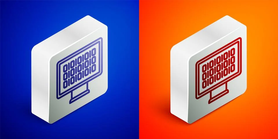 Isometric line Binary code icon isolated on blue and orange background. Sil.. Stock Illustration