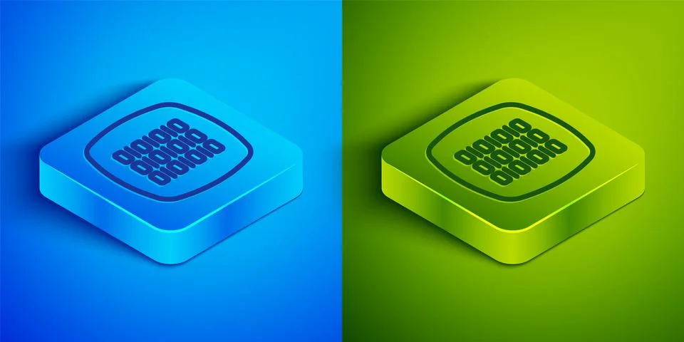 Isometric line Binary code icon isolated on blue and green background. Squa.. Stock Illustration