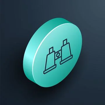 Isometric line Binoculars icon isolated on black background. Find software si Illustrazione stock