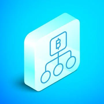 Isometric line Blockchain technology Bitcoin icon isolated on blue background Illustrazione stock