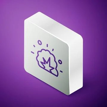 Isometric line Bomb explosion with shrapnel and fireball icon isolated on purple 스톡 일러스트