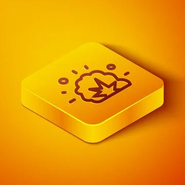 Isometric line Bomb explosion with shrapnel and fireball icon isolated on orange Stock Illustration