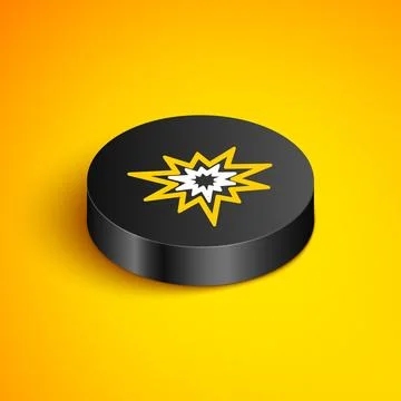 Isometric line Bomb explosion with shrapnel and fireball icon isolated on yellow Stock Illustration