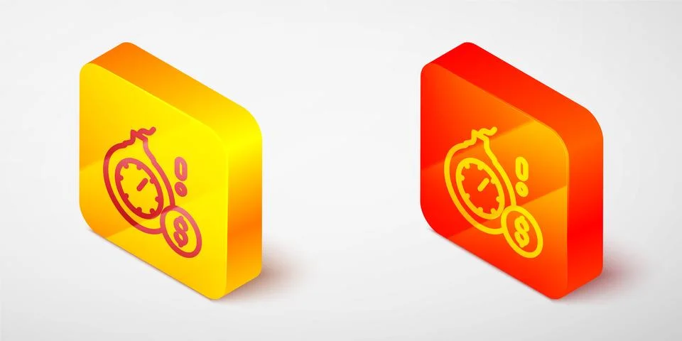 Isometric line Bomb with a explosive burning fuse and the dollar currency icon Illustrazione stock