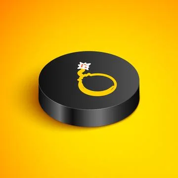 Isometric line Bomb ready to explode icon isolated on yellow background. Black Stock Illustration