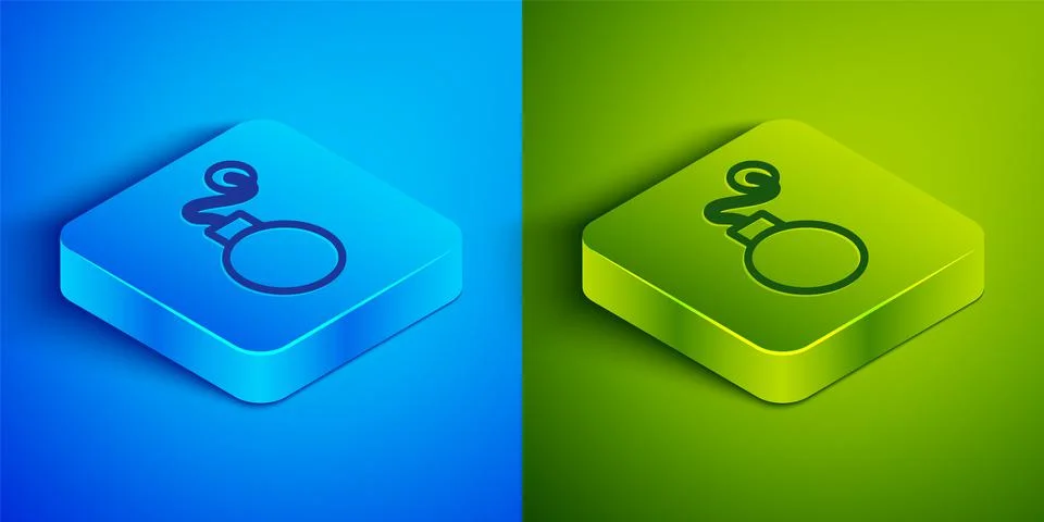 Isometric line Bomb ready to explode icon isolated on blue and green background Illustrazione stock