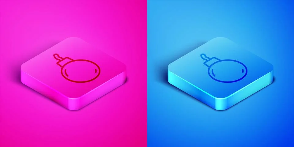 Isometric line Bomb ready to explode icon isolated on pink and blue background 库存插图